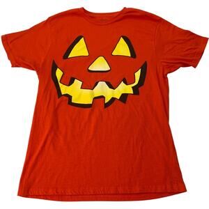 Halloween Mens Sz Medium Jack-o-Latern Face Shirt Pumpkin Cotton Tee Short Slv